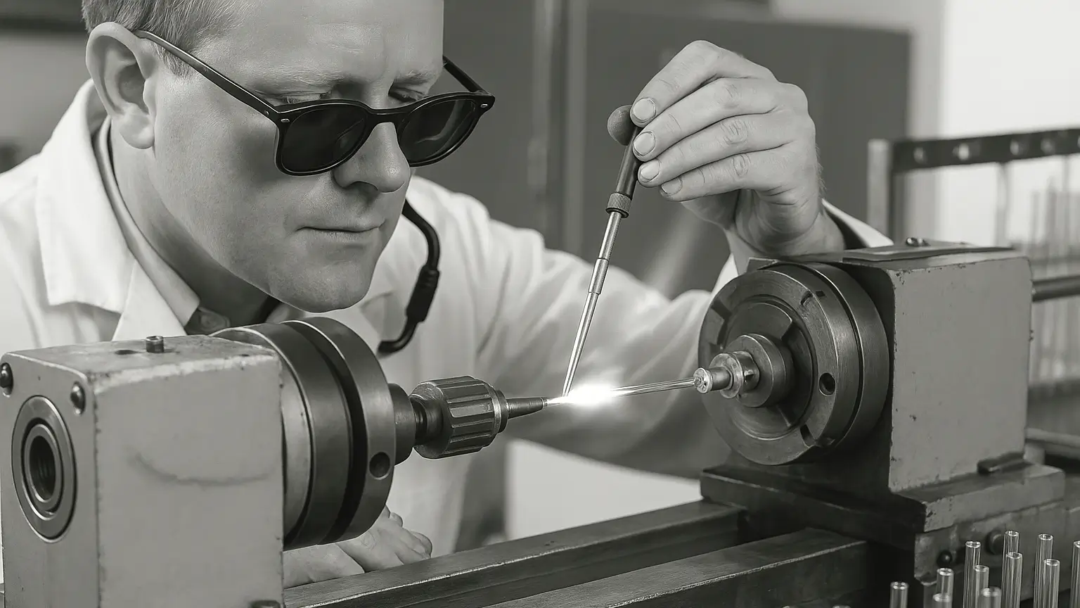 VF Photonix engineer machining a precision laser component